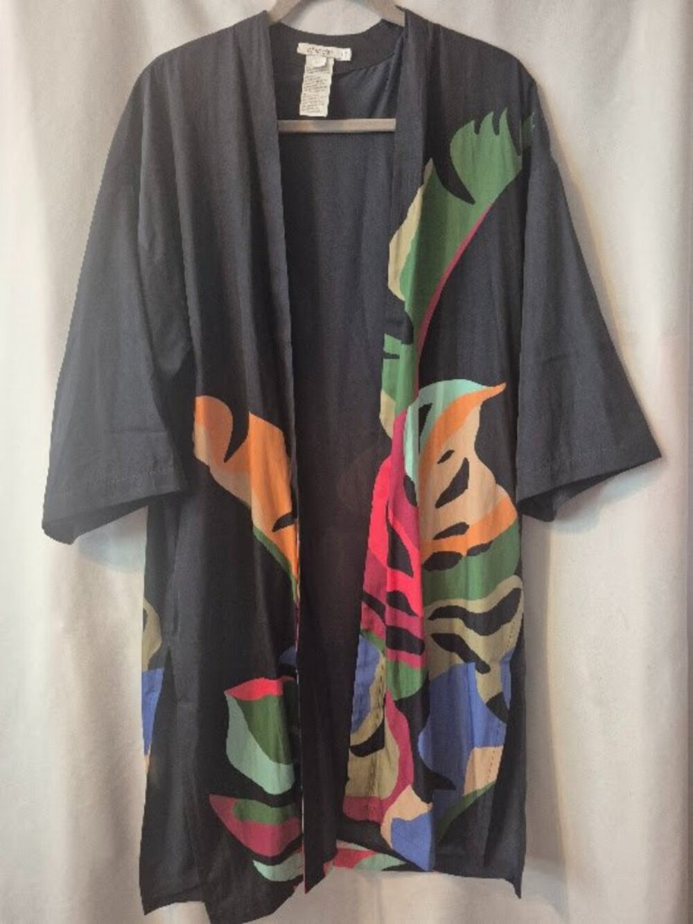Chico's Mesh Cardigan with Tropical Leaf Print
